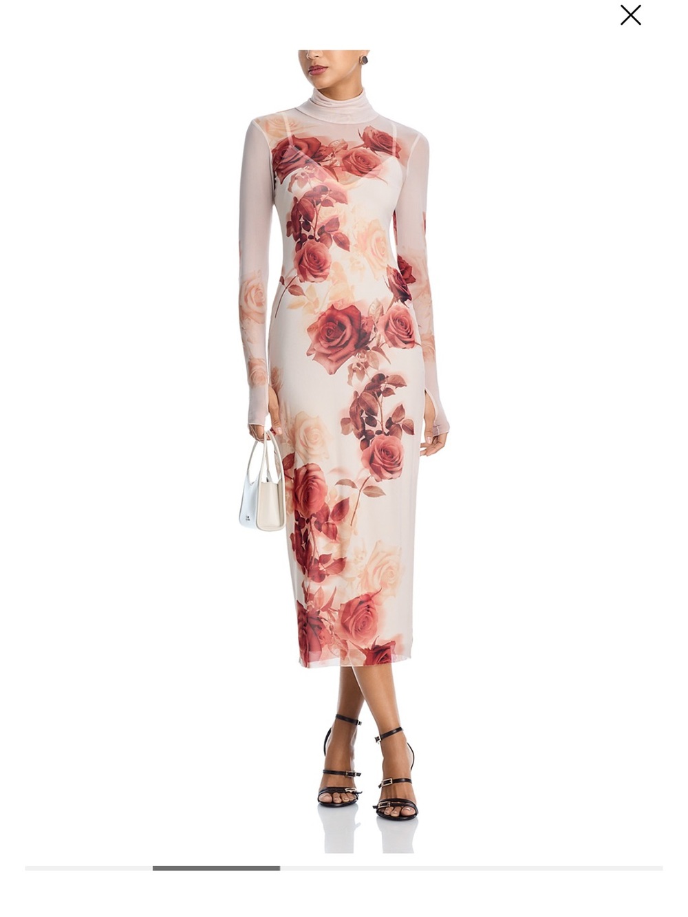 NWT AFRM Shailene Sepia Rose-Print Long Sleeve Mesh Midi Dress, size XL.